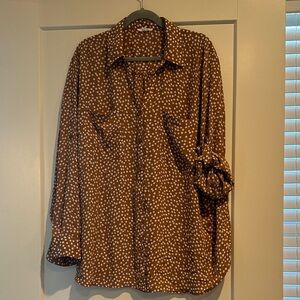 Maurices Brown Blouse with Cream Floral Print